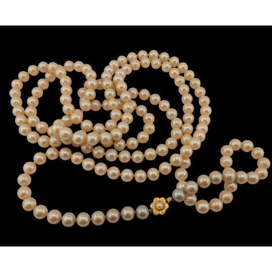 Vintage Glam 60-Inch Faux Pearl Necklace With Floral Box Clasp