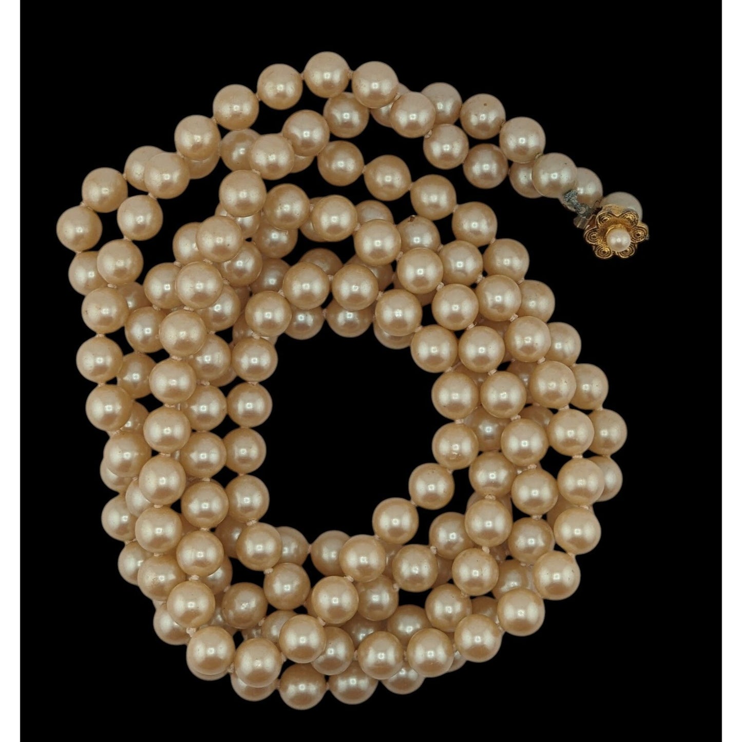 Vintage Glam 60-Inch Faux Pearl Necklace With Floral Box Clasp