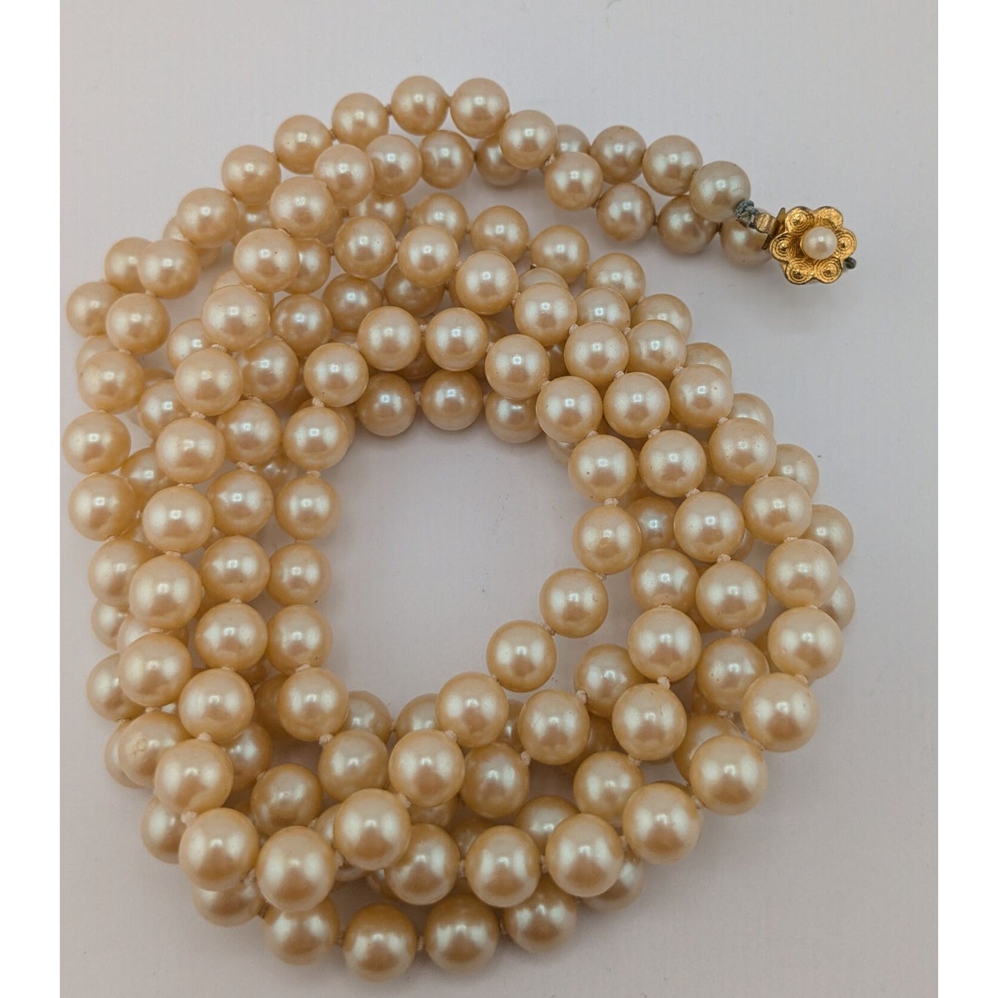 Vintage Glam 60-Inch Faux Pearl Necklace With Floral Box Clasp