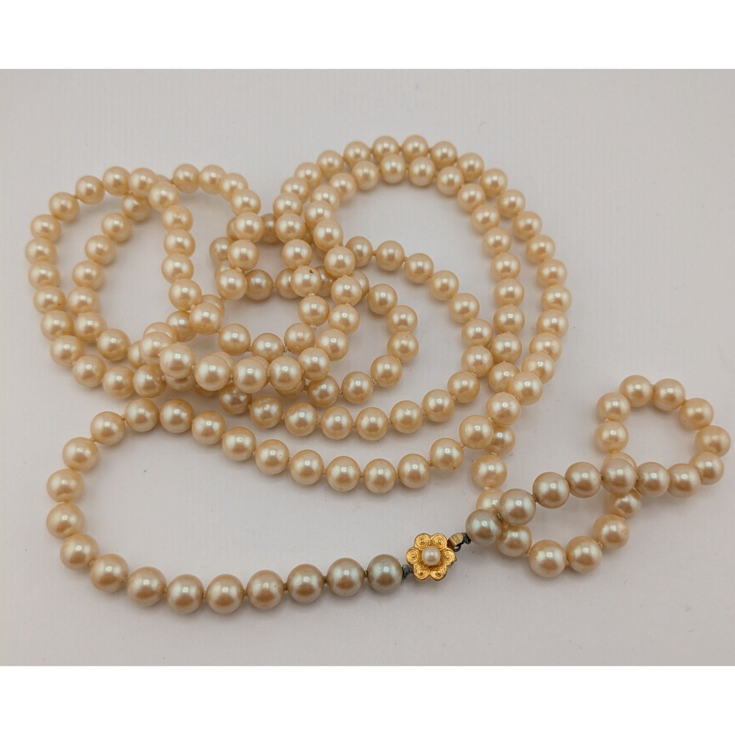 Vintage Glam 60-Inch Faux Pearl Necklace With Floral Box Clasp