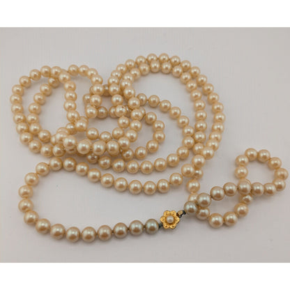 Vintage Glam 60-Inch Faux Pearl Necklace With Floral Box Clasp