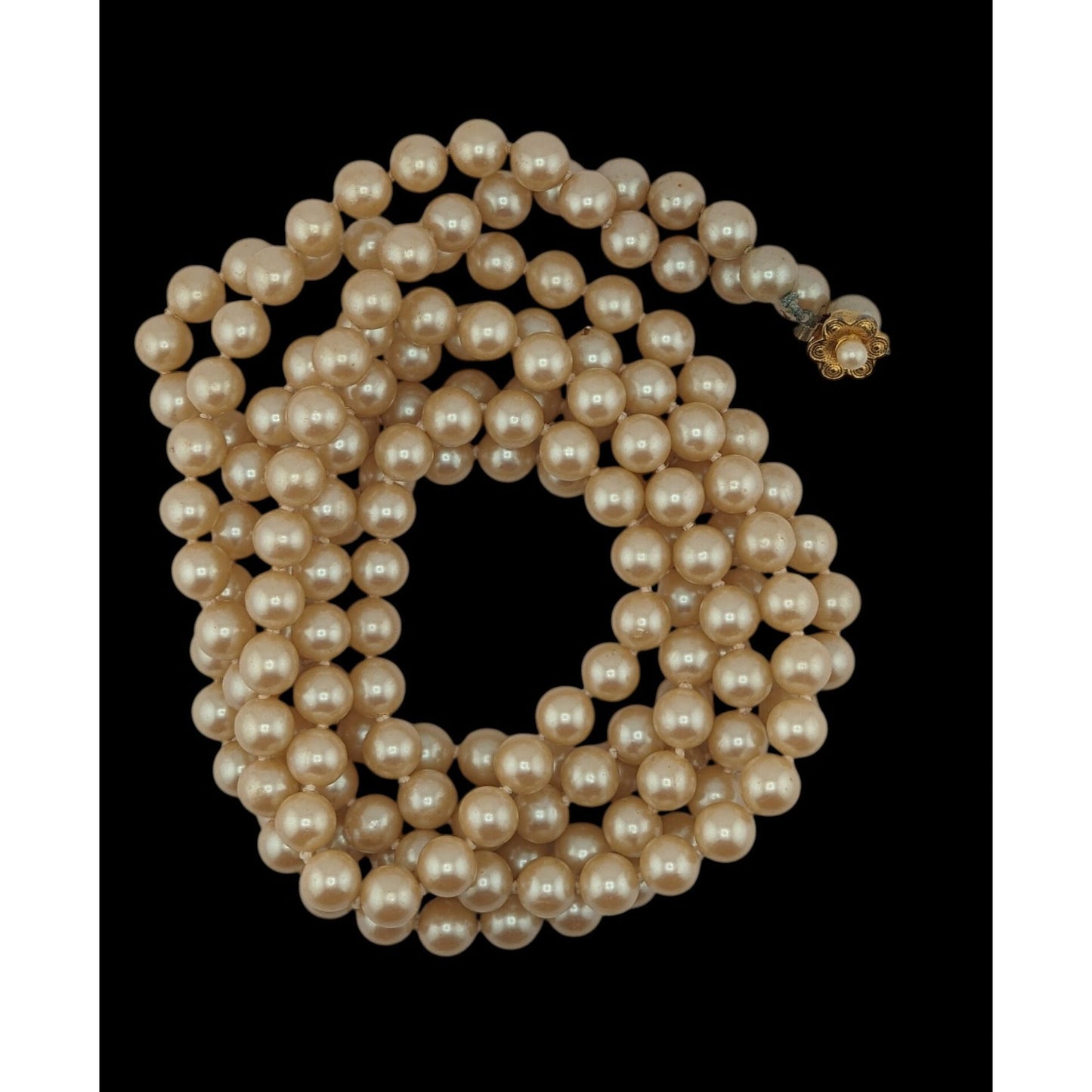 Vintage Glam 60-Inch Faux Pearl Necklace With Floral Box Clasp