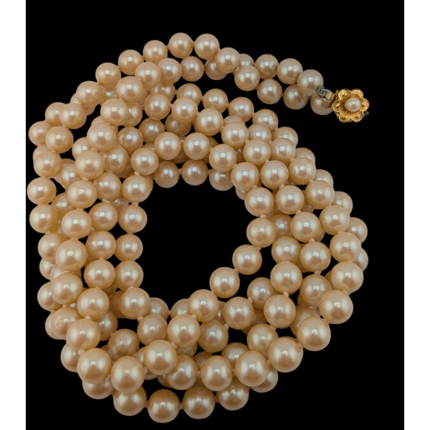 Vintage Glam 60-Inch Faux Pearl Necklace With Floral Box Clasp