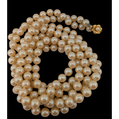 Vintage Glam 60-Inch Faux Pearl Necklace With Floral Box Clasp