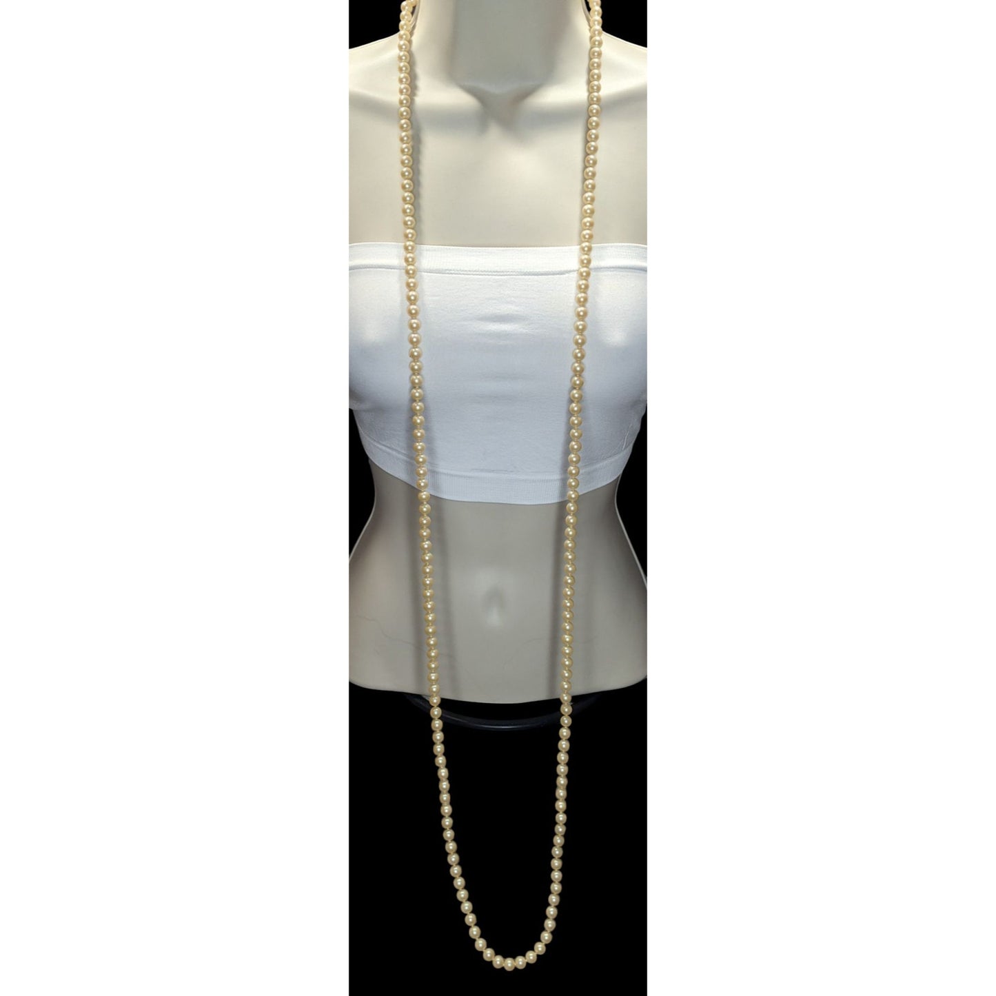 Vintage Glam 60-Inch Faux Pearl Necklace With Floral Box Clasp