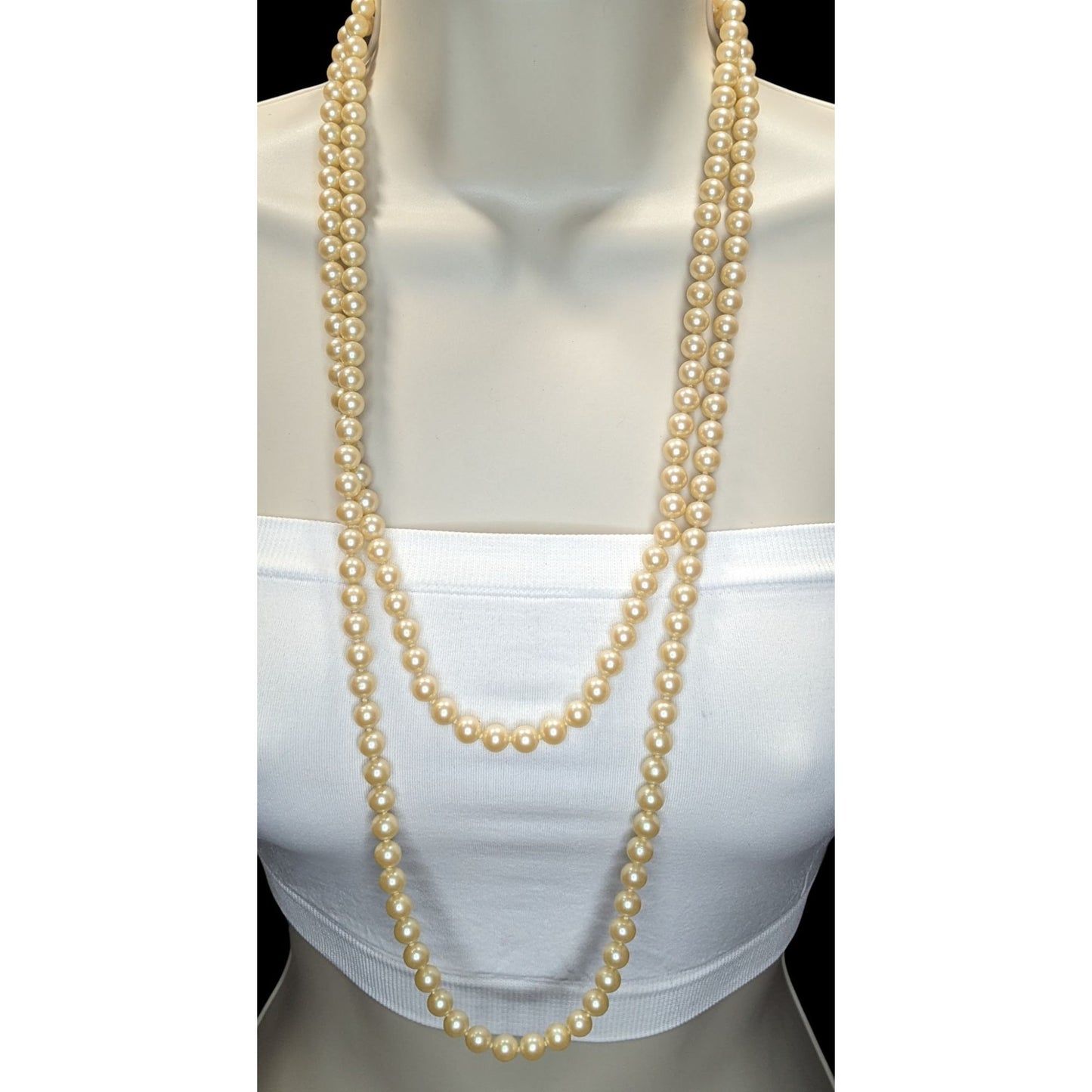 Vintage Glam 60-Inch Faux Pearl Necklace With Floral Box Clasp