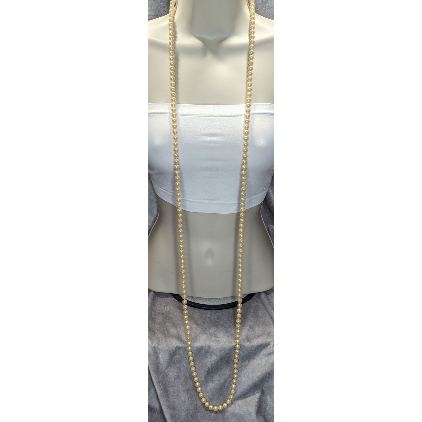 Vintage Glam 60-Inch Faux Pearl Necklace With Floral Box Clasp