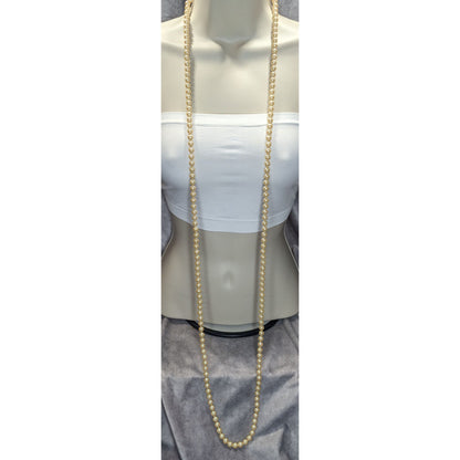 Vintage Glam 60-Inch Faux Pearl Necklace With Floral Box Clasp
