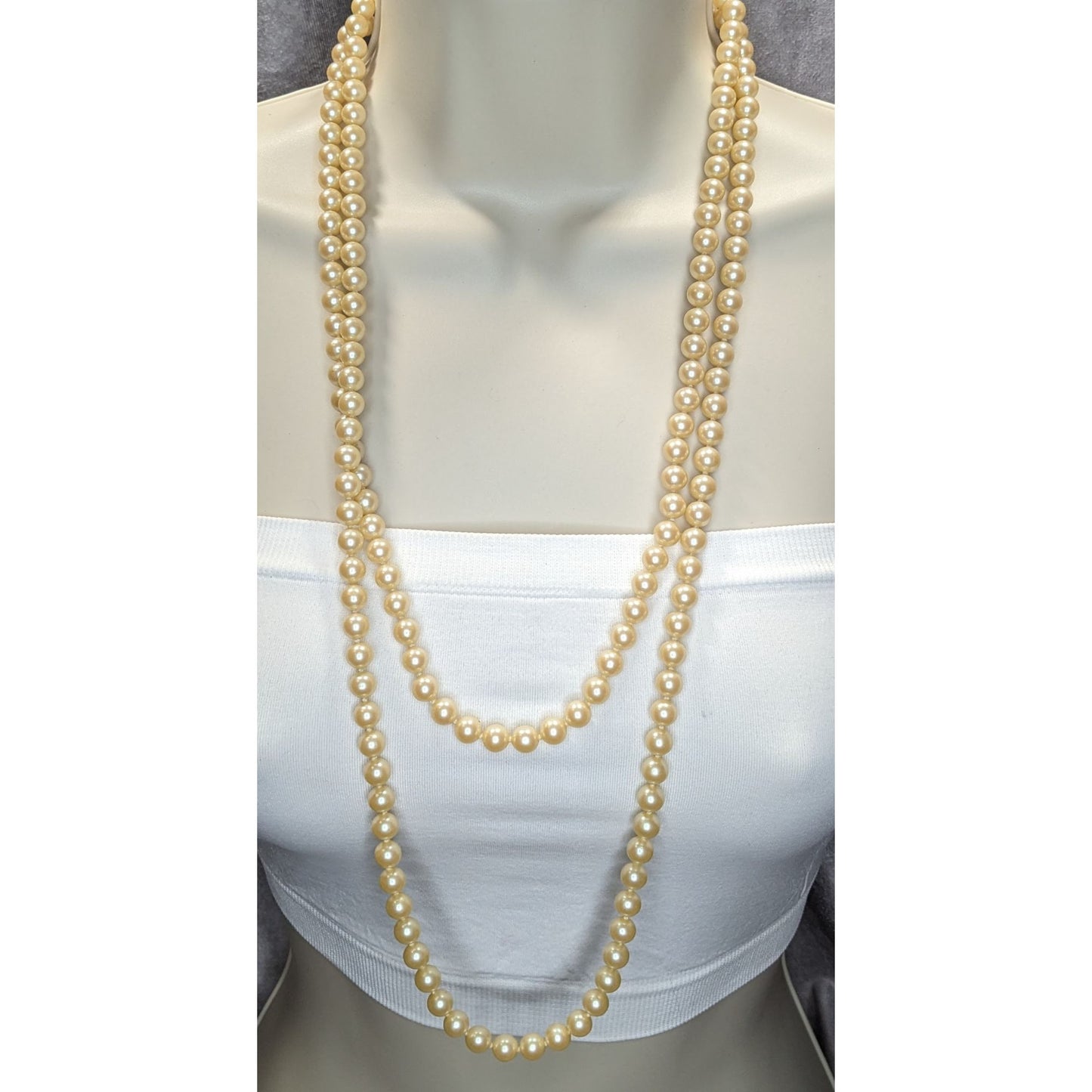 Vintage Glam 60-Inch Faux Pearl Necklace With Floral Box Clasp