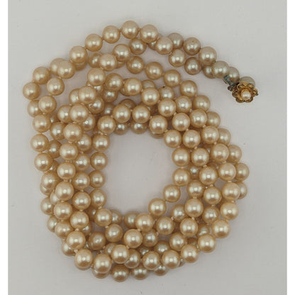 Vintage Glam 60-Inch Faux Pearl Necklace With Floral Box Clasp