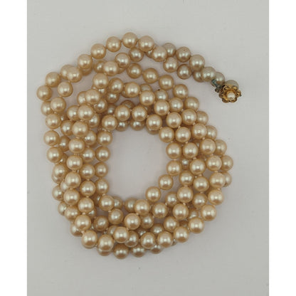 Vintage Glam 60-Inch Faux Pearl Necklace With Floral Box Clasp