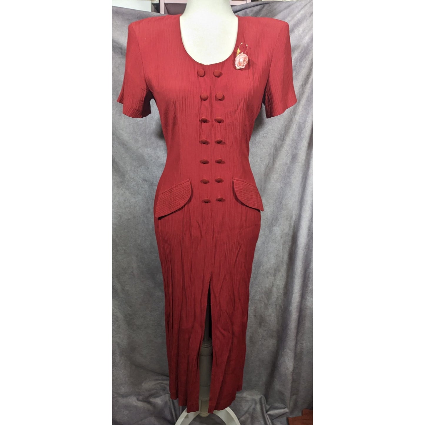 Vintage Marnie West Red Formal Split Front Midi Dress