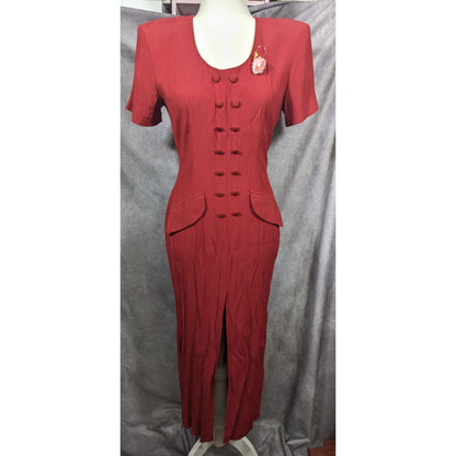 Vintage Marnie West Red Formal Split Front Midi Dress