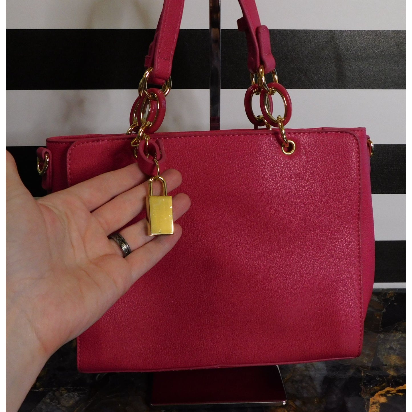 Charming Charlie Pink Handbag With Gold Tone Accents
