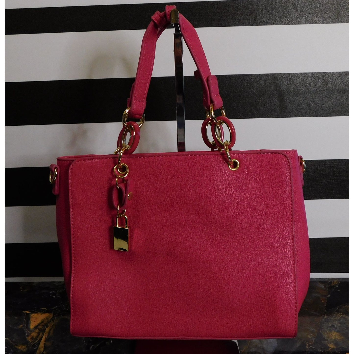 Charming Charlie Pink Handbag With Gold Tone Accents