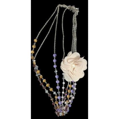 Vintage Floral Statement Necklace With Faceted Glass Beaded