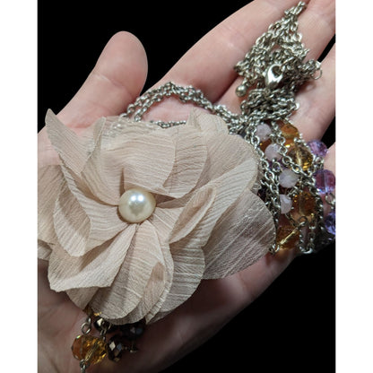 Vintage Floral Statement Necklace With Faceted Glass Beaded