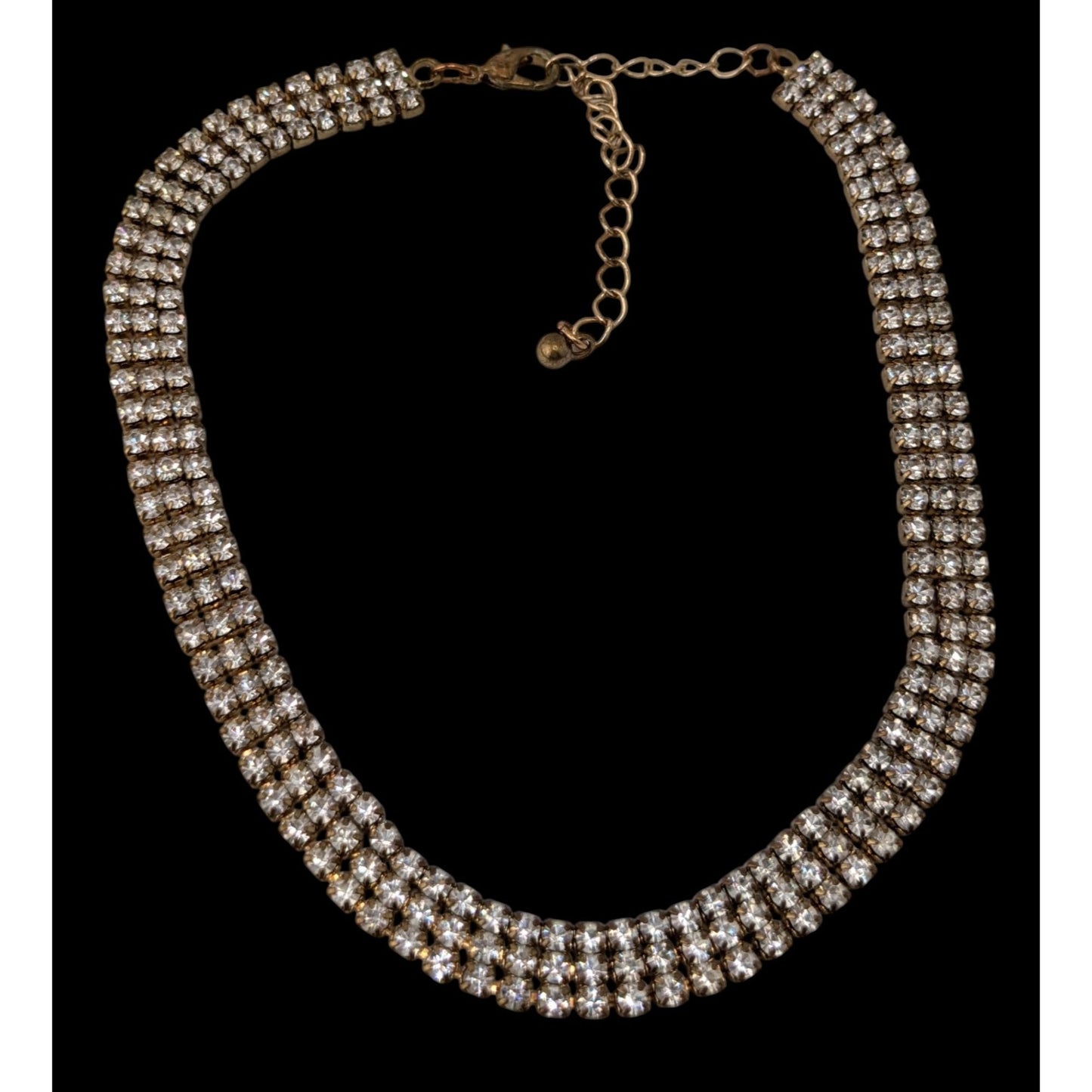 Vintage 3 Layer Rhinestone Choker Necklace Silver Gold Tone Glam Statement Jewel