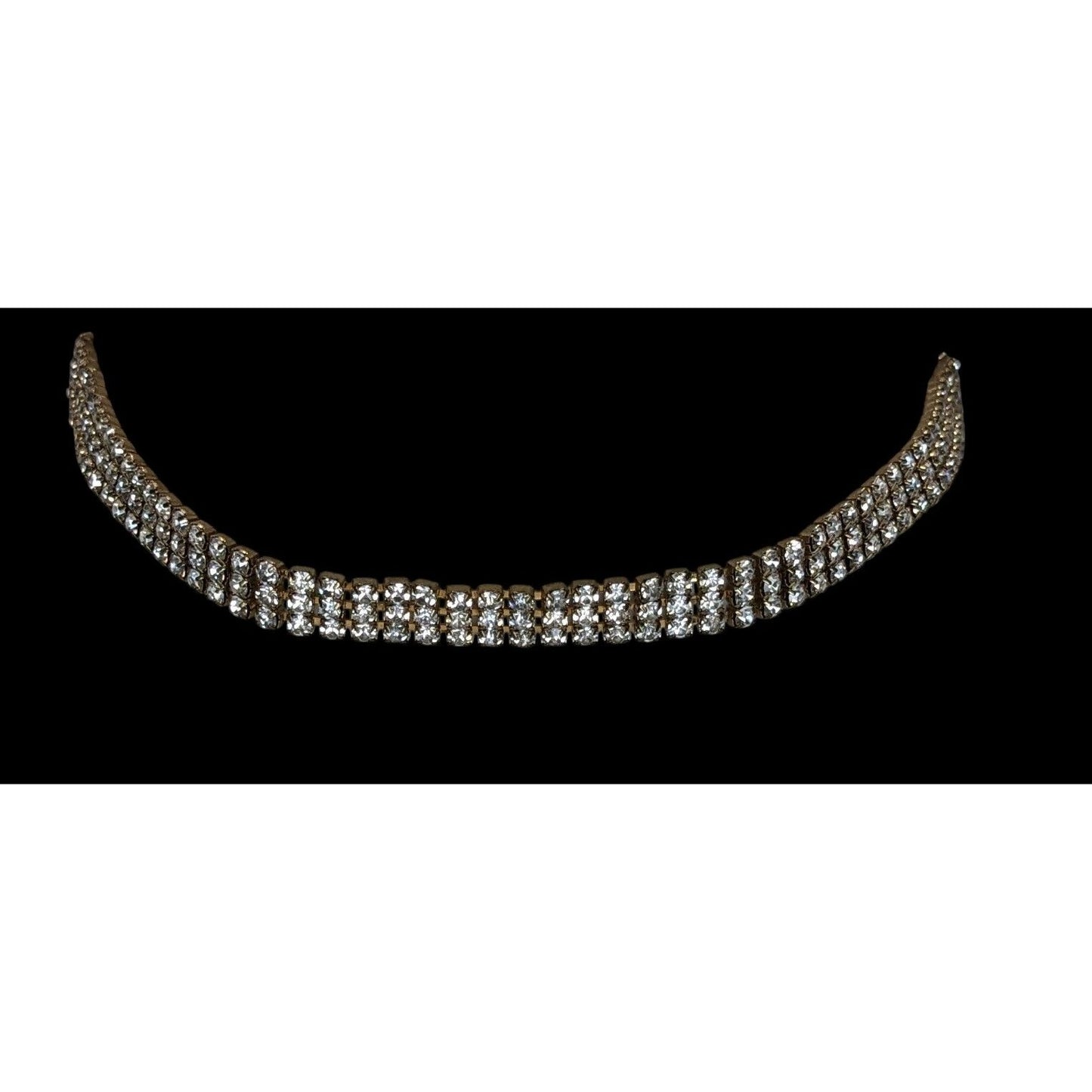 Vintage 3 Layer Rhinestone Choker Necklace Silver Gold Tone Glam Statement Jewel