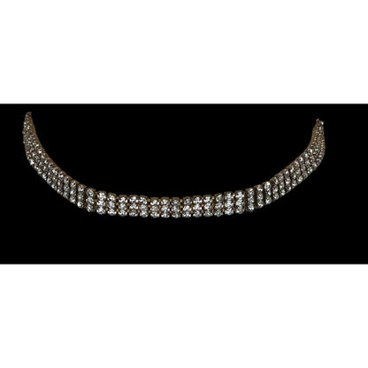Vintage 3 Layer Rhinestone Choker Necklace Silver Gold Tone Glam Statement Jewel