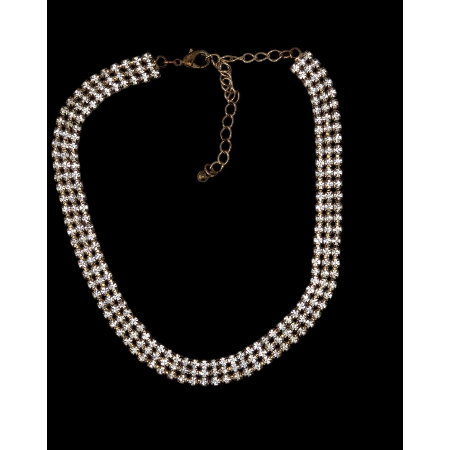 Vintage 3 Layer Rhinestone Choker Necklace Silver Gold Tone Glam Statement Jewel