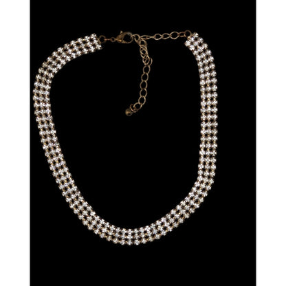 Vintage 3 Layer Rhinestone Choker Necklace Silver Gold Tone Glam Statement Jewel