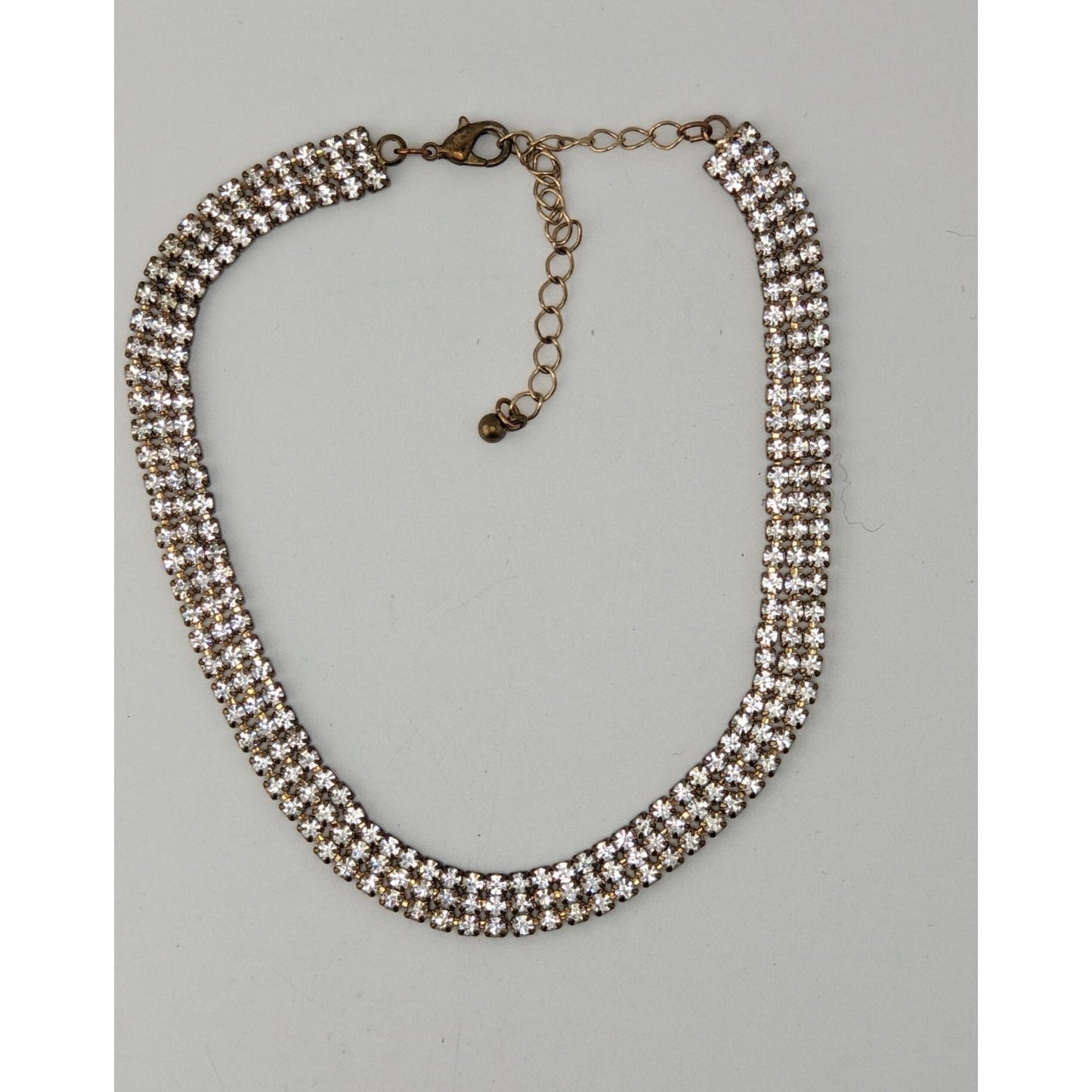 Vintage 3 Layer Rhinestone Choker Necklace Silver Gold Tone Glam Statement Jewel