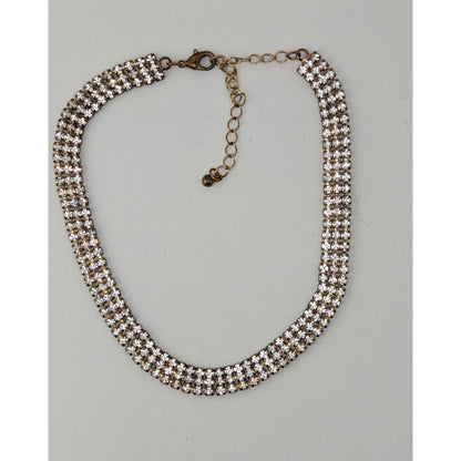 Vintage 3 Layer Rhinestone Choker Necklace Silver Gold Tone Glam Statement Jewel