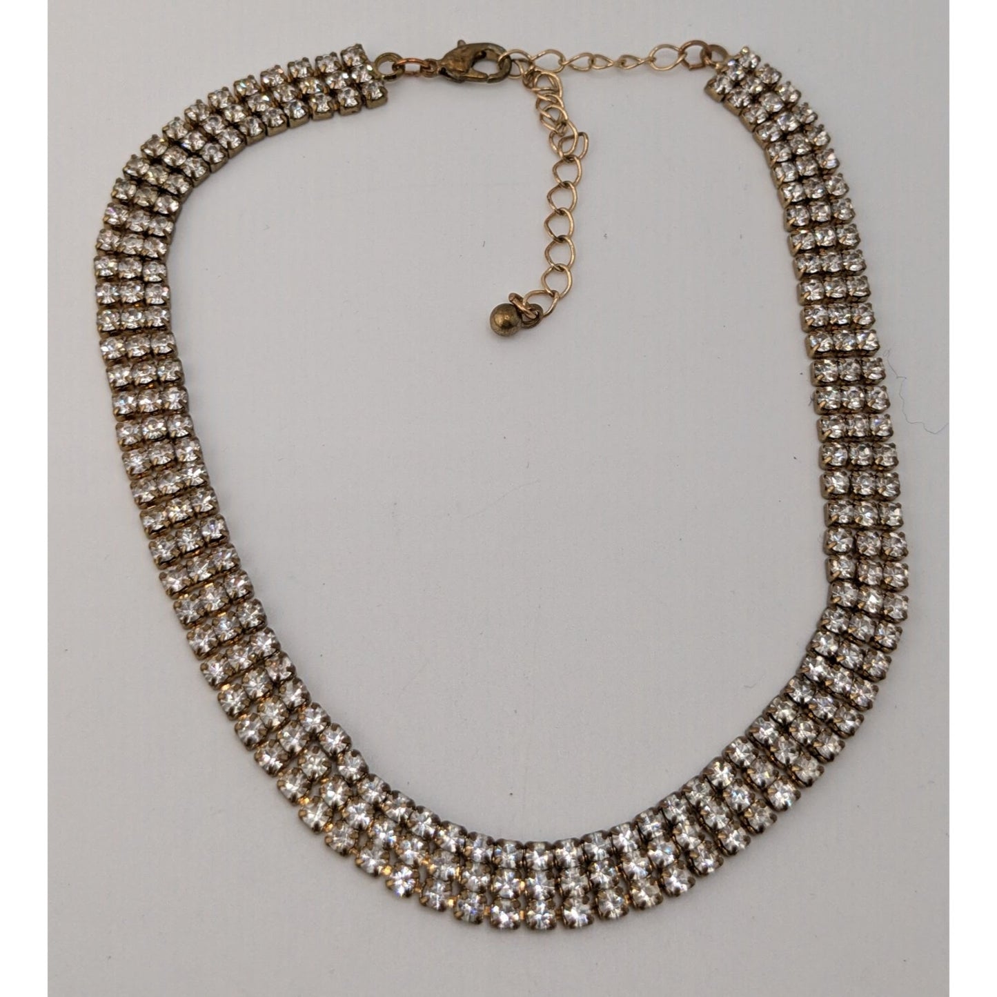 Vintage 3 Layer Rhinestone Choker Necklace Silver Gold Tone Glam Statement Jewel