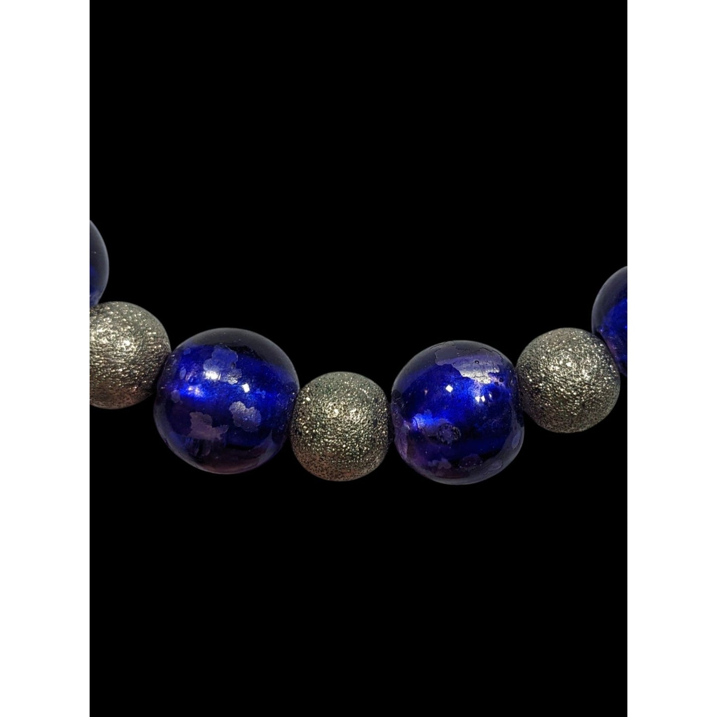 Casual Blue And Silver Tone Metal And Glass Beaded Necklace