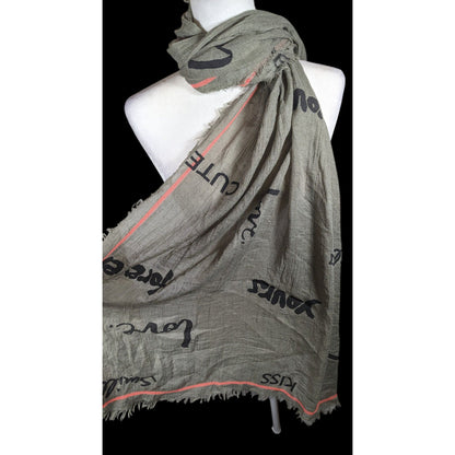Codello Grey Love Print Scarf With Pink Contrast Stitching