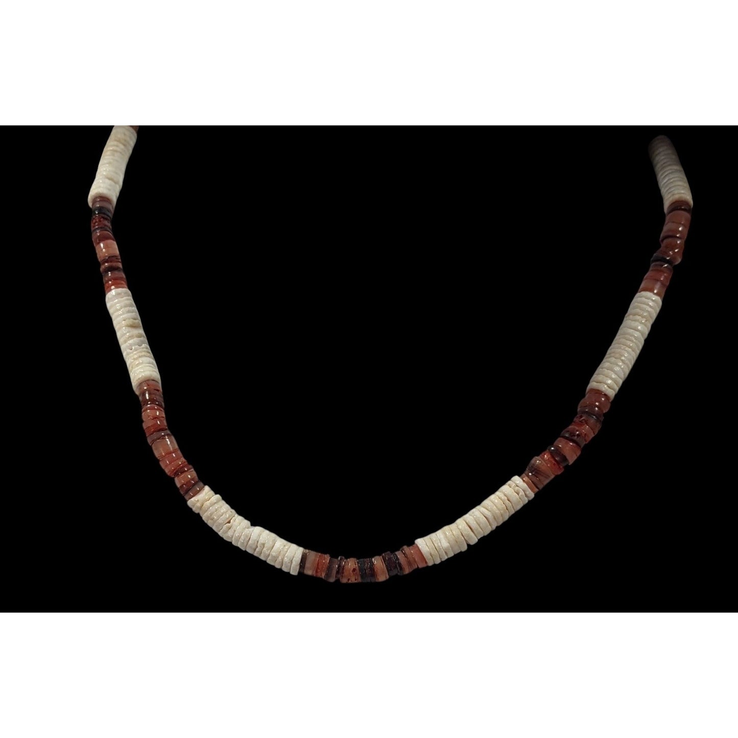 Retro Beachy White And Red/Brown Stretchy Heishi Necklace