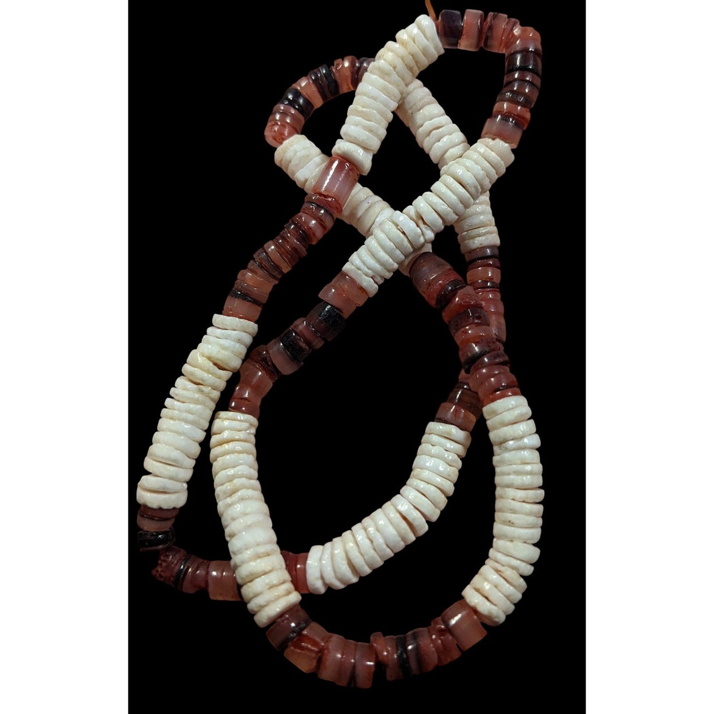 Retro Beachy White And Red/Brown Stretchy Heishi Necklace