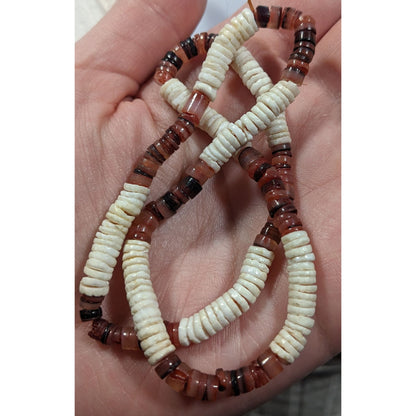 Retro Beachy White And Red/Brown Stretchy Heishi Necklace