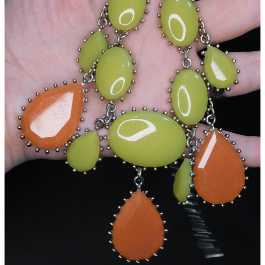 60s Style Green And Orange Statement Necklace