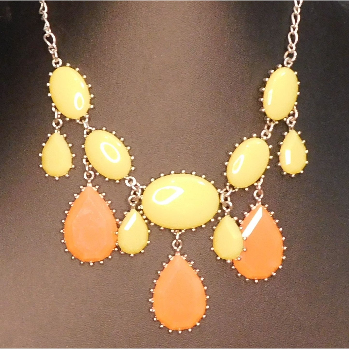 60s Style Green And Orange Statement Necklace