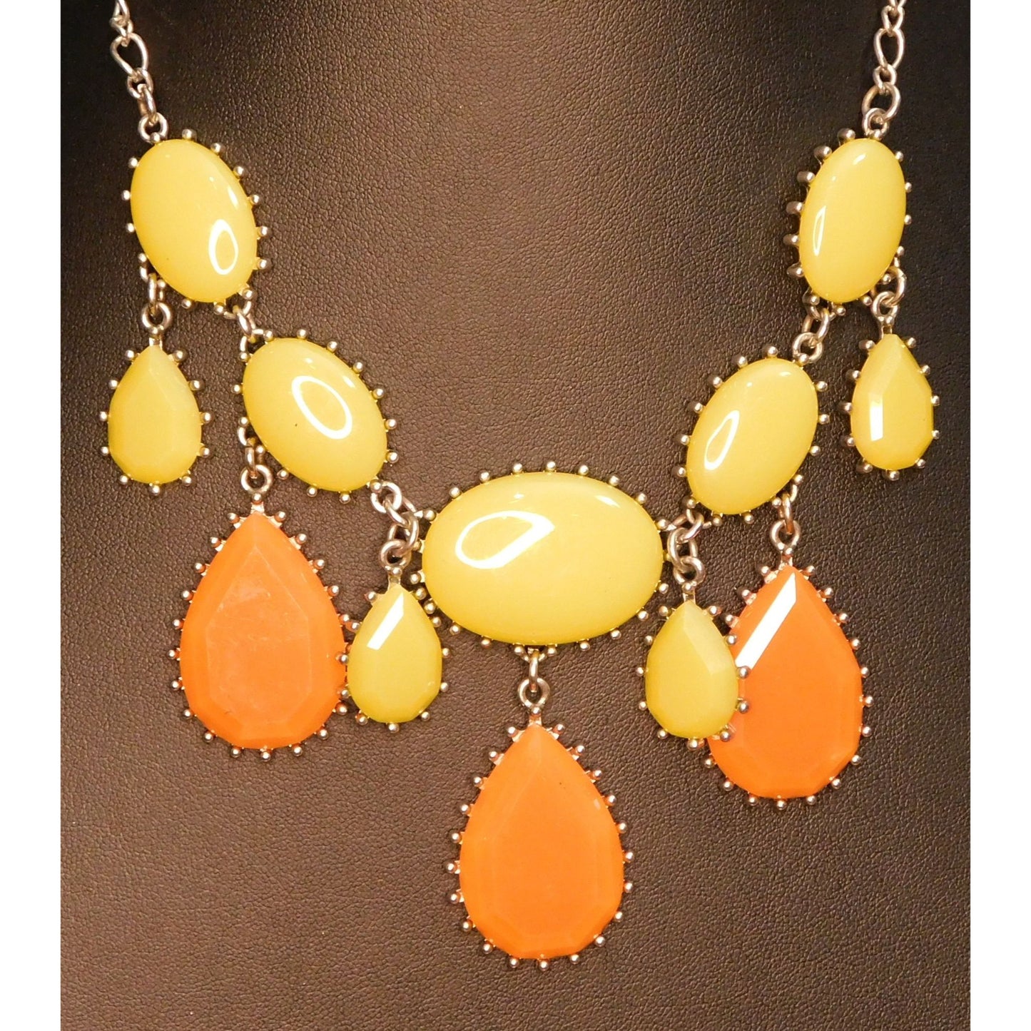 60s Style Green And Orange Statement Necklace