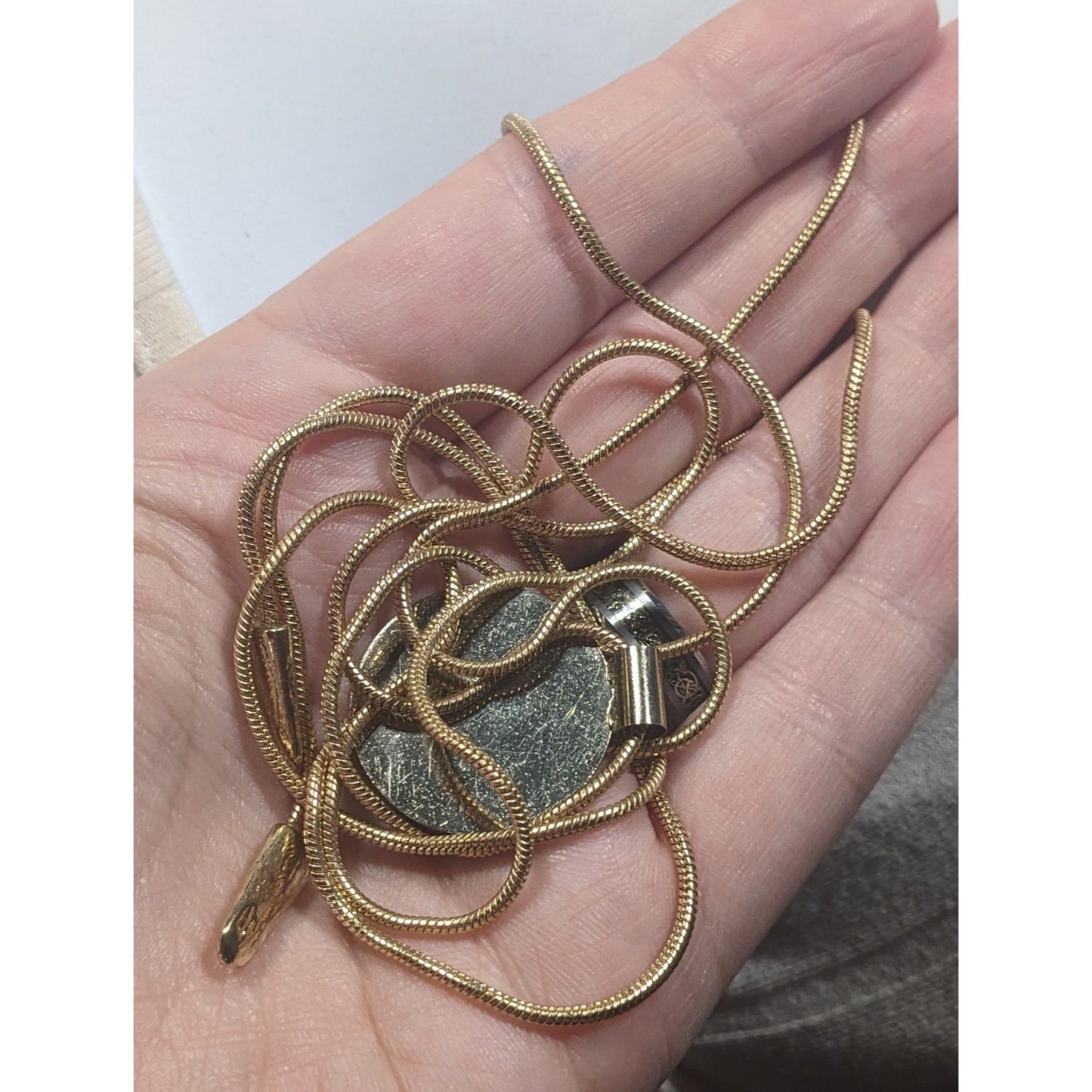 Snake Chain Wrap Necklace With Disc Pendant Gold Tone