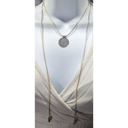 Snake Chain Wrap Necklace With Disc Pendant Gold Tone