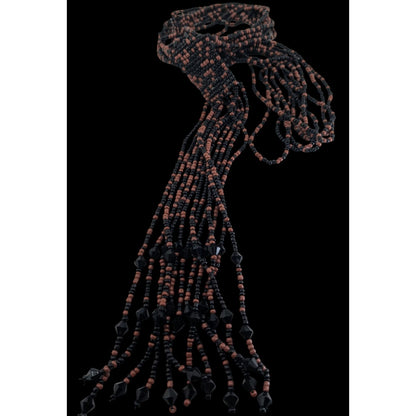 Boho Handmade Glass Brown Black Seed Bead Tassel Necklace 16 Inch