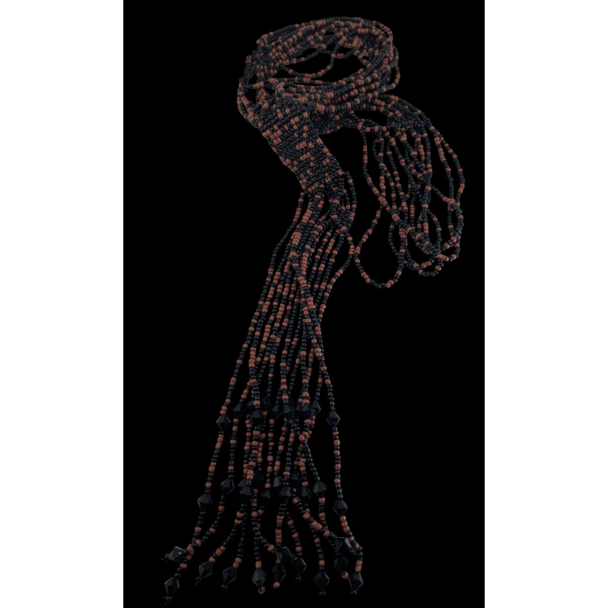 Boho Handmade Glass Brown Black Seed Bead Tassel Necklace 16 Inch