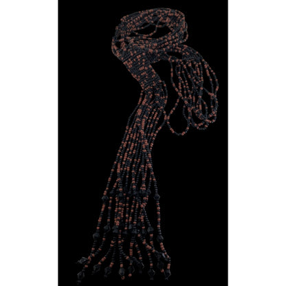 Boho Handmade Glass Brown Black Seed Bead Tassel Necklace 16 Inch