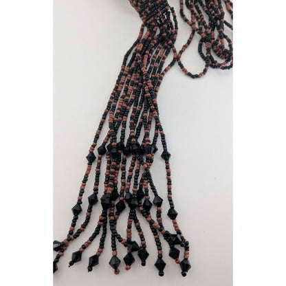 Boho Handmade Glass Brown Black Seed Bead Tassel Necklace 16 Inch