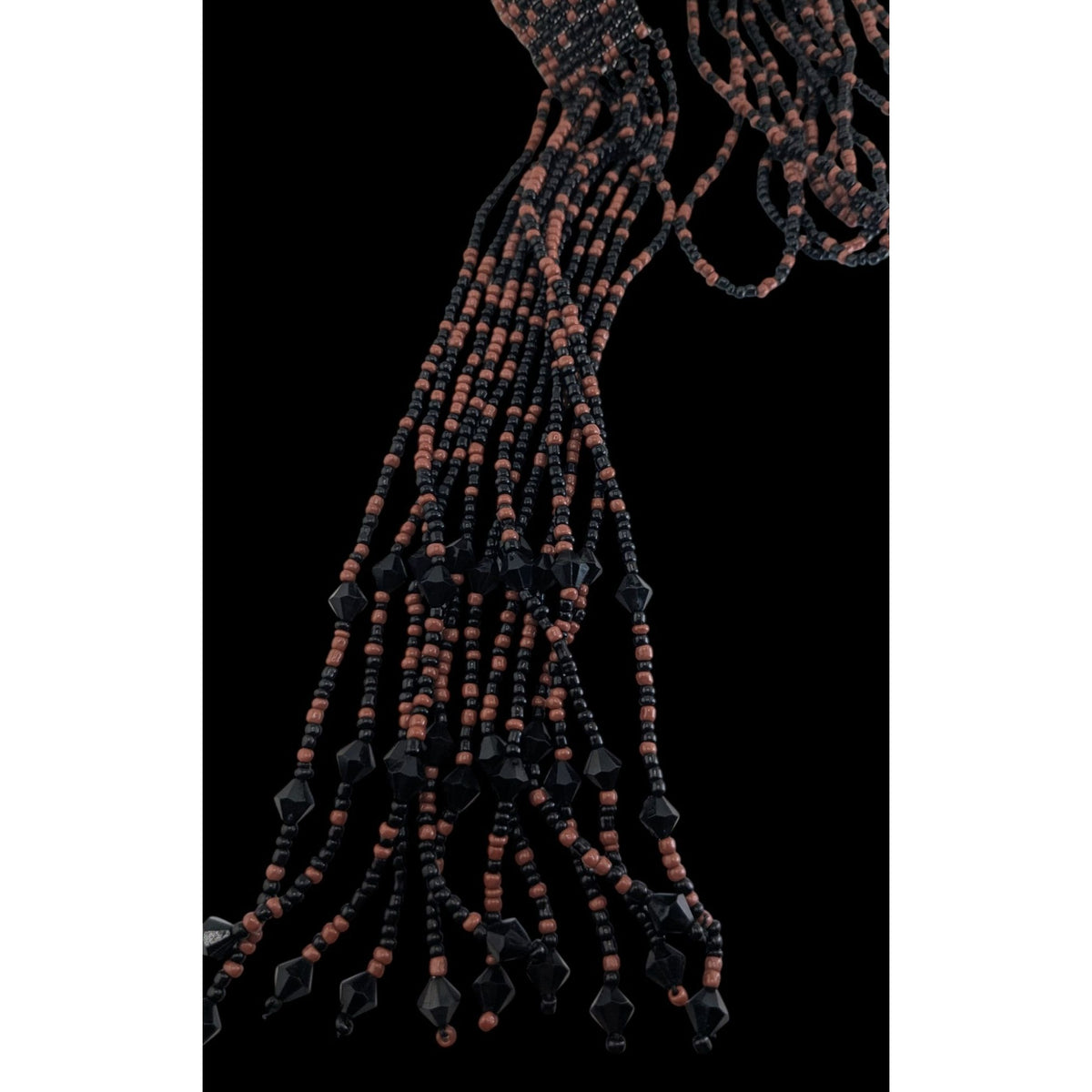 Boho Handmade Glass Brown Black Seed Bead Tassel Necklace 16 Inch