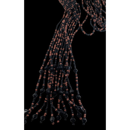 Boho Handmade Glass Brown Black Seed Bead Tassel Necklace 16 Inch