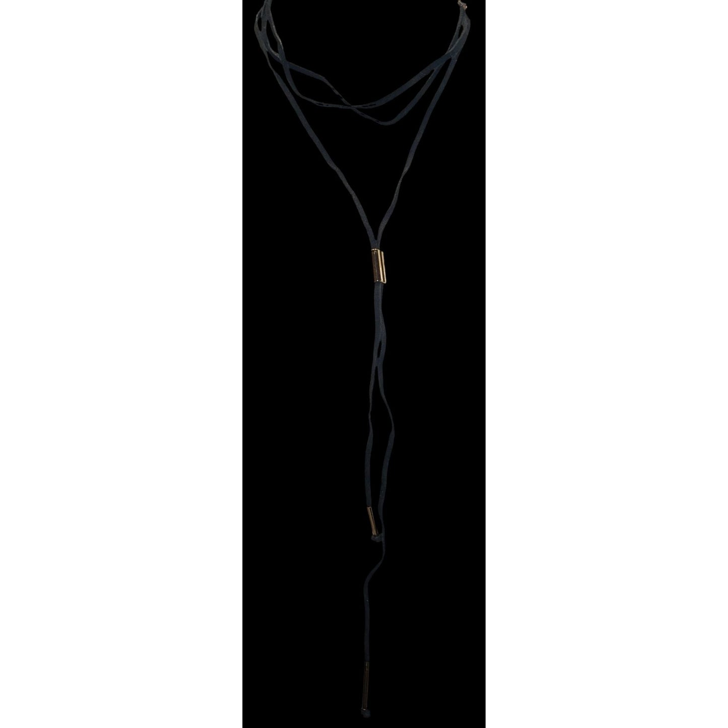 Boho Layered Choker Lariat Necklace Black Cord Gold Tone Y2K Festival Jewelry