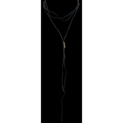 Boho Layered Choker Lariat Necklace Black Cord Gold Tone Y2K Festival Jewelry