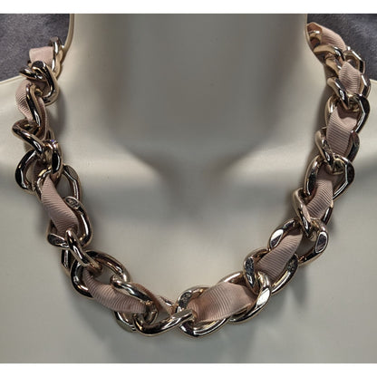 Y2K Icing Ribbon & Chain Rose Gold Tone Statement Necklace