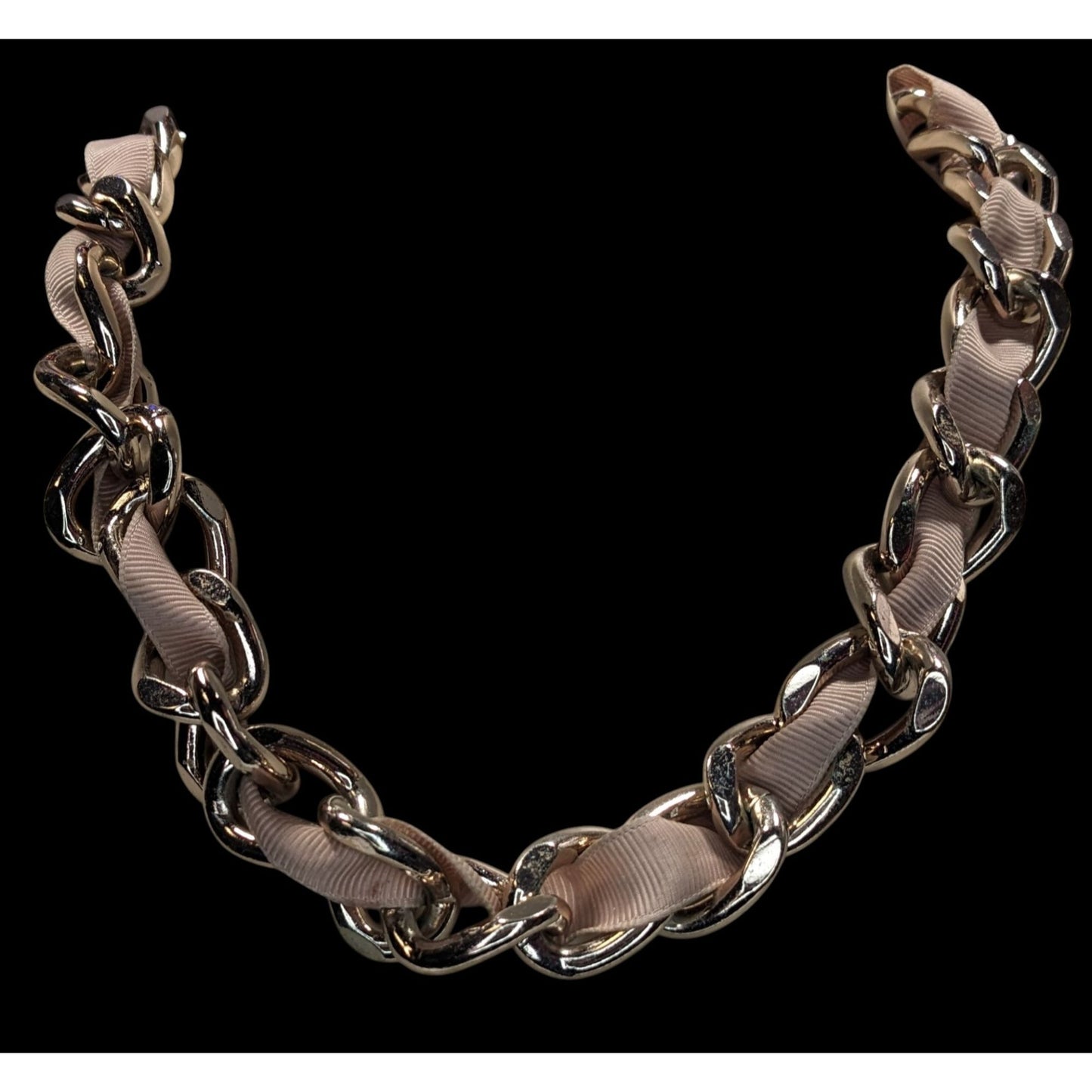 Y2K Icing Ribbon & Chain Rose Gold Tone Statement Necklace