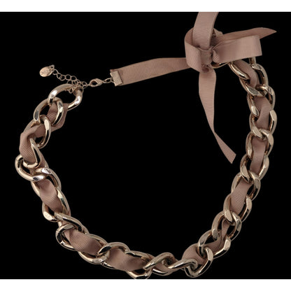 Y2K Icing Ribbon & Chain Rose Gold Tone Statement Necklace